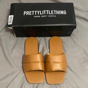 PrettyLittleThing Brown Slide Sandals